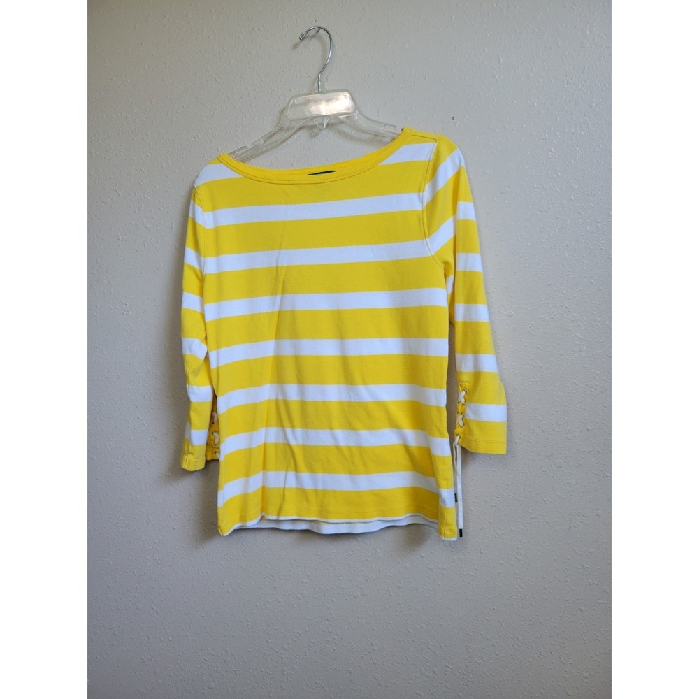 Lauren Ralph Lauren Jeans Co. LRL Shirt Womens Top Blouse Yellow White Striped L